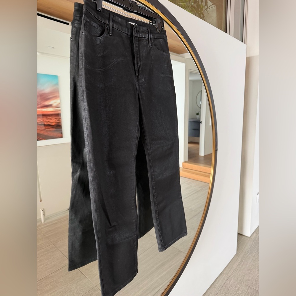 Good American Good Straight Coated Black Jeans Size 12 (Waist 31) (leather look) - Picture 5 of 14